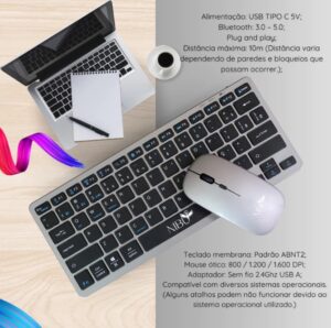 Kit Teclado E Mouse Sem Fio Bluetooth Recarregável Abnt Br